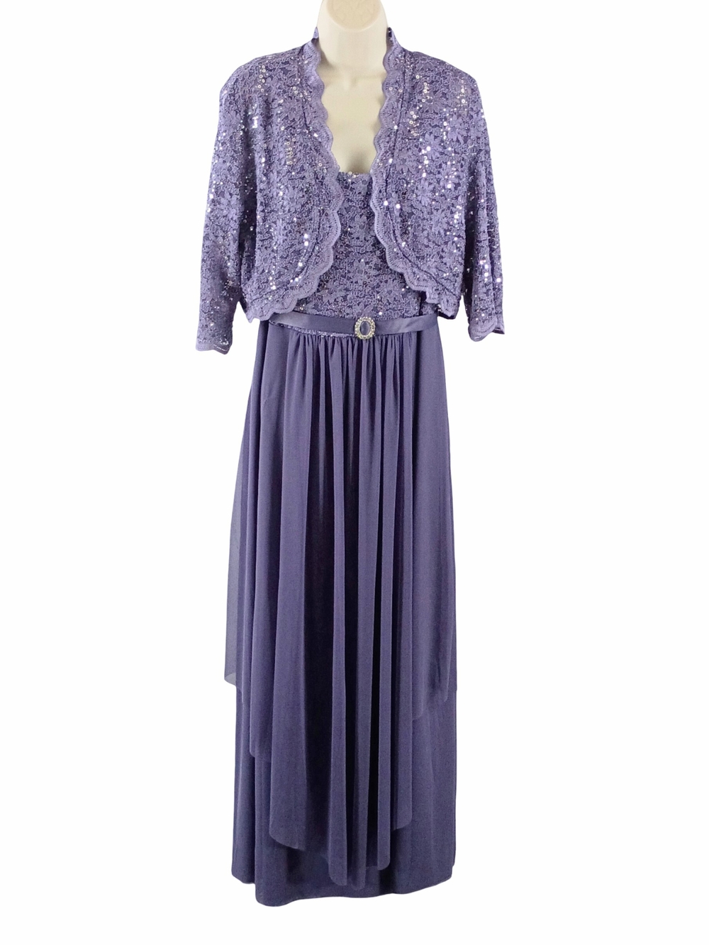 R&M Richards Lavender Sequin Lace Gown With Bolero Top